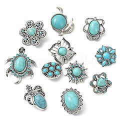 12Pcs 12 Styles Alloy Rhinestone & Resin Imitation Turquoise Snap Buttons&nbsp;BUTT-CJ0001-04