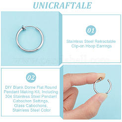 4 Pairs 201 Stainless Steel Retractable Clip-on Hoop Earrings&nbsp;STAS-UN0052-03A