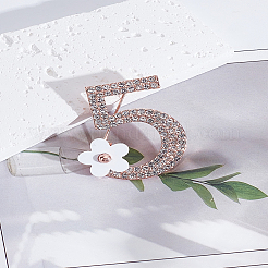 1Pc Number 5 with Flower Alloy Rhinestone Brooches&nbsp;JEWB-LP0001-04