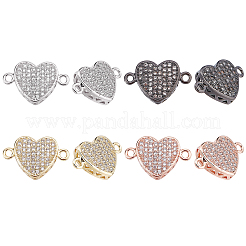 8Pcs 4 Colors Brass Micro Pave Clear Cubic Zirconia Connector Charms&nbsp;ZIRC-CA0001-20