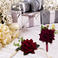 2Pcs 2 Style Rose Flower Silk Wrist and Flower Silk Brooch Sets&nbsp;AJEW-CP0004-58