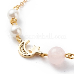 Clear Cubic Zirconia Moon and Star Link Bracelet with Brass Chains&nbsp;BJEW-JB08789