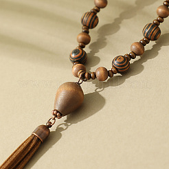 Bohemian Style Alloy with Wood Round Beaded Teardrop Tassel Mala Necklaces&nbsp;FS-WGF1DE6-01