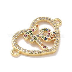Brass Micro Pave Colorful Cubic Zirconia FE Heart Links Connector Charms&nbsp;KK-L268-024G-03
