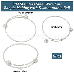 6Pcs Adjustable 304 Stainless Steel Wire Cuff Bangle Making&nbsp;MAK-BBC0001-24A-P