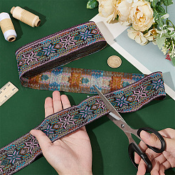 7M Ethnic Style Polyester Flower Jacquard Ribbons&nbsp;OCOR-WH0091-72A-01