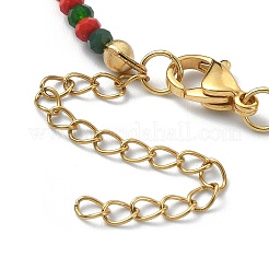 Christmas Theme Alloy Enamel Pendant Necklace with Glass Beaded Chains&nbsp;NJEW-JN04338