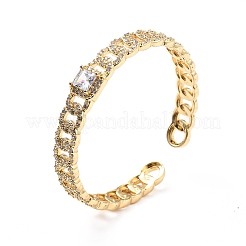 Clear Cubic Zirconia Curb Chain Shape Open Cuff Bangle&nbsp;BJEW-A123-06G