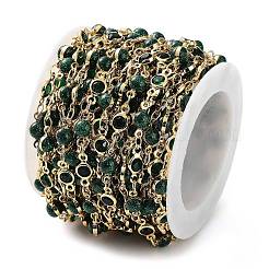 Handmade Green Glass Flat Round & Round Link Chains&nbsp;KK-F871-55G