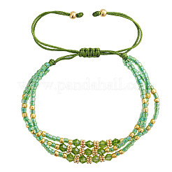 Adjustable Glass Seed Bead & Glass & Brass Beads Multi-Strand Bracelets for Women&nbsp;HR1151-1