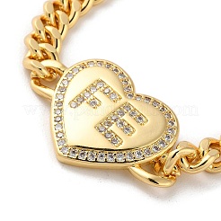 Brass Micro Pave Clear Cubic Zirconia Heart Cuban Link Chains Bracelets for Women&nbsp;BJEW-M322-01G