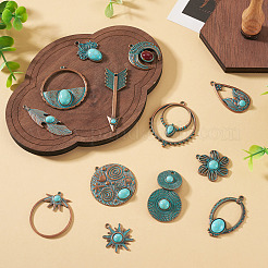 13Pcs 13 Styles Alloy with Synthetic Turquoise Pendants&nbsp;FIND-TA0010-62