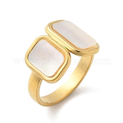 Rectangle 304 Stainless Steel White Shell Cuff Rings for Women&nbsp;RJEW-G346-04G-02