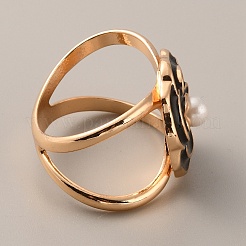 Enamel Flower Scarf Buckle Ring with ABS Imitation Pearl&nbsp;JEWB-WH0021-20B