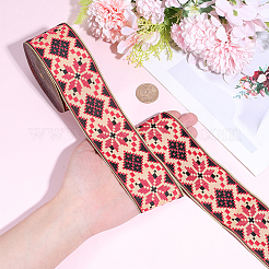 Rhombus Pattern Ethnic Style Embroidery Floral Polyester Ribbons&nbsp;OCOR-WH0070-324A