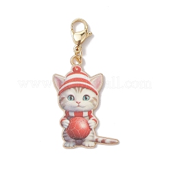 6Pcs 6 Styles Christmas Cat Alloy Enamel Pendant Decorations&nbsp;HJEW-JM02420