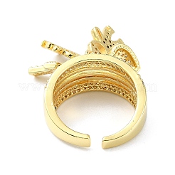 Rack Plating Brass Micro Pave Cubic Zirconia Open Cuff Rings&nbsp;RJEW-C076-08A-G