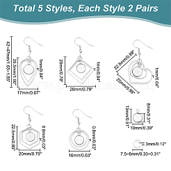 10 Pairs 5 Styles Glass Blank Dome Dangle Earrings&nbsp;EJEW-AB00026