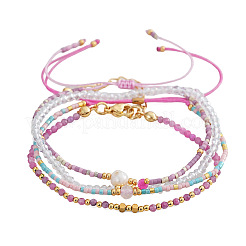 4Pcs 4 Styles Natural Gemstone Round Beaded Bracelets & Glass Seed Beads Adjustable Bracelets & Glass Round Beaded Charm Bracelets Set for Women&nbsp;EV4256-2