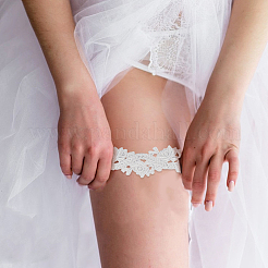 Flower Pattern Polyester Lace Elastic Bridal Garters&nbsp;AJEW-WH0470-01