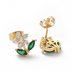 Green Cubic Zirconia Flower of Life Stud Earrings&nbsp;EJEW-I280-02G
