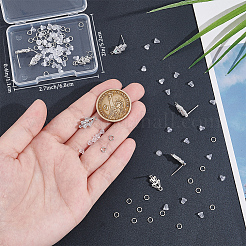 6 Pairs Leaf Shape Brass Cubic Zirconia Stud Earring Findings&nbsp;KK-CN0003-20P