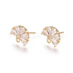Brass Cubic Zirconia Stud Earring Findings&nbsp;X-EJEW-E257-05G