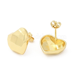 Brass Faceted Heart Stud Earrings for Women&nbsp;EJEW-K248-10G