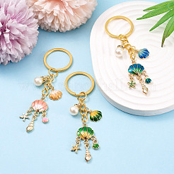 3Pcs Shell Shape Brass & Alloy & Enamel & ABS Plastic Imitation Pearl Pendants&nbsp;KEYC-TADJ00009