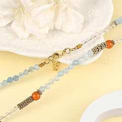 Natural Aquamarine & Quartz Crystal & Carnelian Faceted Round Beaded Necklaces&nbsp;NJEW-YW00007
