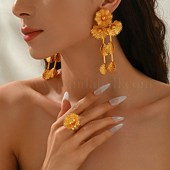 Elegant Iron Flower Tassels Earrings & Cuff Rings Sets for Women&nbsp;TS0972