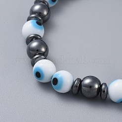 Handmade Evil Eye Lampwork Beads Stretch Bracelets&nbsp;BJEW-JB04461-01