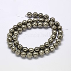 Natural Pyrite Round Beads Strands&nbsp;G-F197-07-6mm