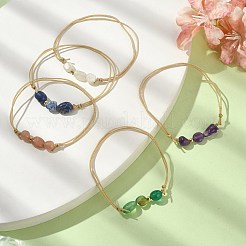 Mixed Natural White Moonstone & Agate & Amethyst & Sunstone & Lapis Lazuli Round Braided Beaded Bracelets for Women&nbsp;BJEW-JB09880