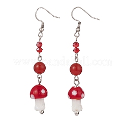 4 Pair 4 Style Natural & Synthetic Mixed Gemstone with Lampwork Mushroom Dangle Earrings&nbsp;EJEW-TA00176