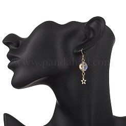 Moon Copper Wire Wrapped Synthetic Moonstone Bead & CCB Plastic & 201 Stainless Steel Dangle Earrings&nbsp;EJEW-JE06654-02