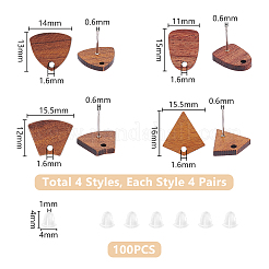 16 Pairs 4 Style Triangle & Kite & Trapezoid Walnut Wood Stud Earring Findings&nbsp;WOOD-UN0001-07