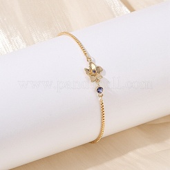 Brass Micro Pave Cubic Zirconia Birthday Flower Link Bracelets&nbsp;BJEW-U031-01G-02