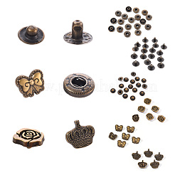 18 Sets Crown & Bowknot & Rose Flower Brass Leather Snap Buttons Fastener Kits&nbsp;SNAP-YW0001-05AB