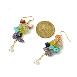 Natural & Synthetic Mixed Gemstone Chips & Shell Pearl Dangle Earrings&nbsp;EJEW-TA00274