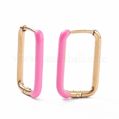 Two Tone 304 Stainless Steel Rectangle Huggie Hoop Earrings with Enamel for Women&nbsp;EJEW-C010-10-G