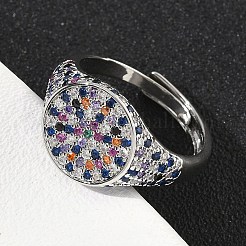 Brass Micro Pave Cubic Zirconia Cuff Rings for Women&nbsp;RJEW-A069-13P-01