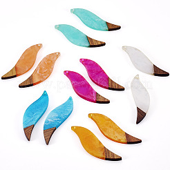 12Pcs 6 Colors Transparent Resin & Walnut Wood Big Pendants&nbsp;RESI-TA0003-44