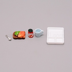 Resin Dollhouse Miniature Vegetable Burger Toast Bread Jam Plate Cup Spoon Set&nbsp;DJEW-WH0034-17
