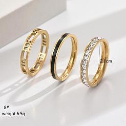 3Pcs Hollow Out 304 Stainless Steel Micro Pave Clear Cubic Zirconia with Enamel Finger Rings&nbsp;FS-WGFDE09-07