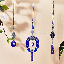3Pcs 3 Styles Evil Eye Alloy & Lampwork Pendant Decorations&nbsp;HJEW-CP0001-45