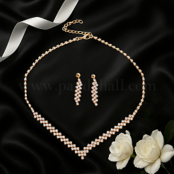 2 Sets 2 Colors Iron Jewerly Sets. Rhinestone Necklace & Stud Earring Sets&nbsp;SJEW-GO0001-07