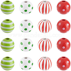 100Pcs 4 Styles Printed Wood European Beads&nbsp;WOOD-PA0001-35