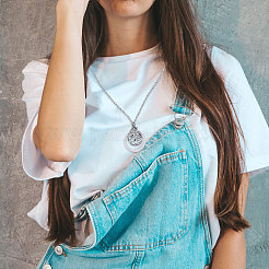 Flat Round with Flower Magnifying Glass Pendant Alloy Rope Chain Necklaces for Women&nbsp;NJEW-WH0013-74S