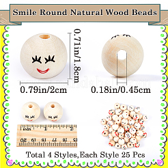 100Pcs 4 Styles Printed Wood European Beads&nbsp;WOOD-GF0002-07